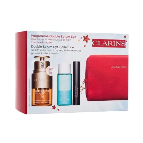 Clarins Double Serum Eye Collection set: serum za okoli oči Double Serum Eye 20 ml + odstranjevalec ličil za oči Instant Eye Make-Up Remover 30 ml + maskara Wonder Perfect Mascara 4D 3 ml 01 Perfect Black + rdeča kozmetična torbica Cene