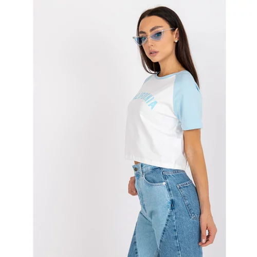 Fashion Hunters White and blue short t-shirt with a cotton print
