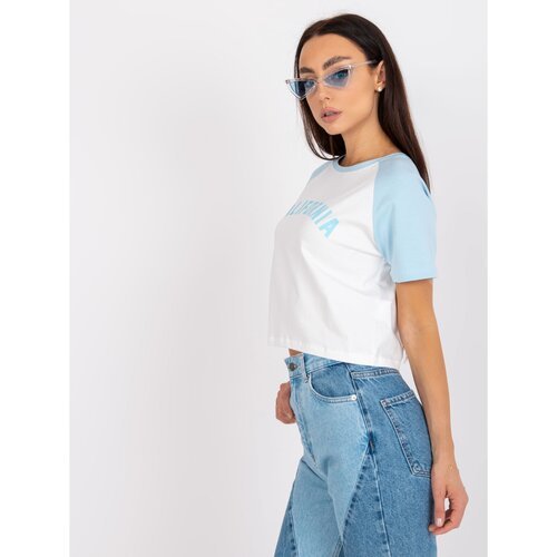 Fashion Hunters White and blue short t-shirt with a cotton print Slike