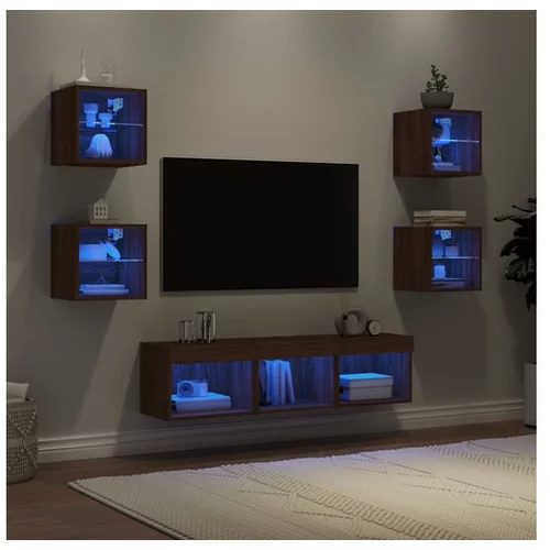 vidaXL Komplet TV omaric LED 7-delni rjavi hrast inženirski