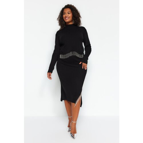 Trendyol Curve Black Stone Detailed Knitwear Top and Bottom Set Slike