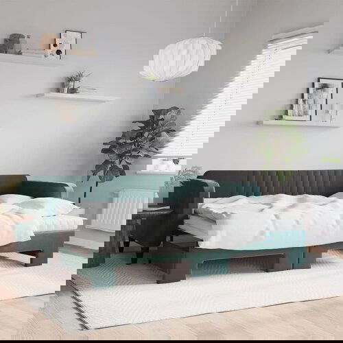 VidaXL Izvlečna dnevna postelja z vzmetnico tm. zelena 90x200 cm žamet Slike