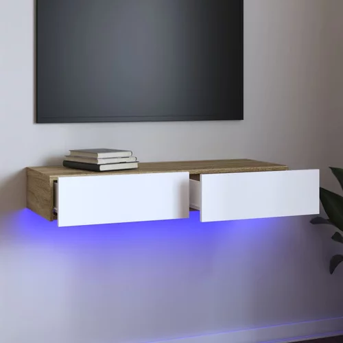 vidaXL TV omarica z LED lučkami bela in sonoma hrast 90x35x15,5 cm