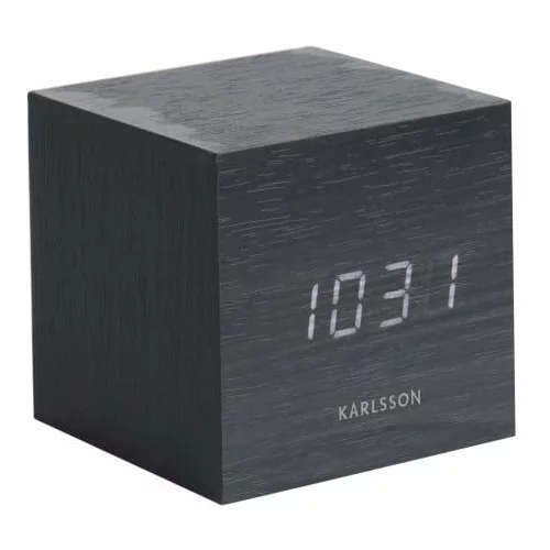 Karlsson črna budilka Mini Cube, 8 x 8 cm