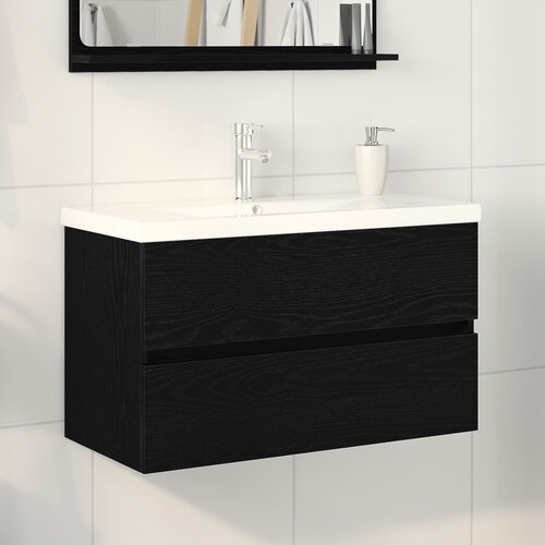 vidaXL ormar za sudoper s ugrađenim umivaonikom crna hrastovina konstruirano drvo, ormar za sudoper crna hrastovina 80x38.5x45 cm konstruirano drvo Cijene
