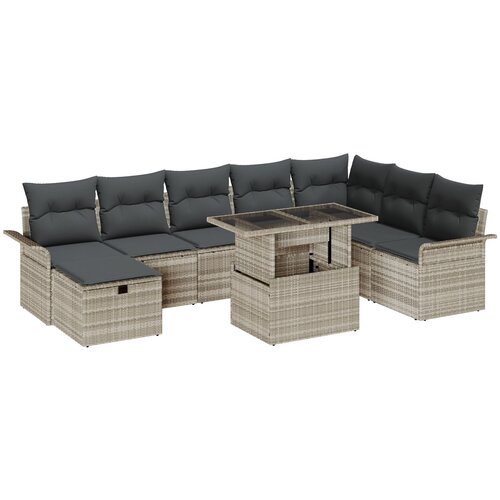 vidaXL 9-dijelni set vrtnih sofa s jastučićima svjetlosivi poli ratan, 2-sjedalni vrtni kauč s prostorom za pohranu i jastučićima svjetlosivi poli ratan Cijene
