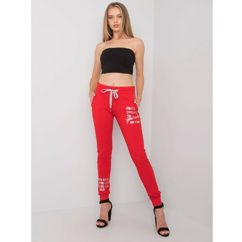 Fashion Hunters Women's red sweatpants with an inscription Slike