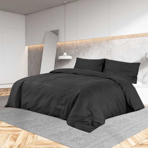  Set posteljine za poplun crni 200x200 cm pamučni Slike