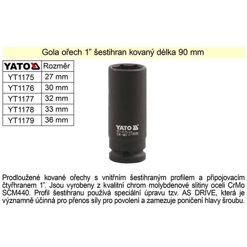 Yato Gola oreh &amp;scaron;esterokotnik 1&amp;quot; kovan podalj&amp;scaron;an 32mm, (20687512) Slike