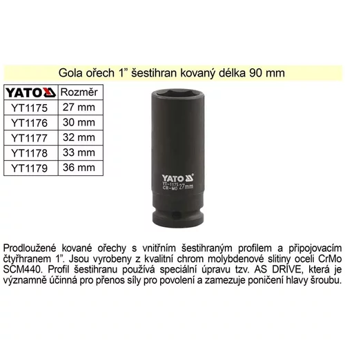 Yato Gola oreh šesterokotnik 1" kovan podaljšan 32mm, (20687512)