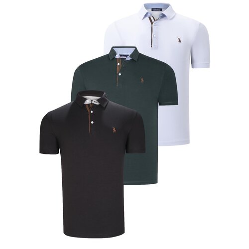 Dewberry TRIPLE SET T8582 MENS T-SHIRT-BLACK-WHITE-GREEN Slike