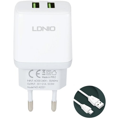  Kucni punjac LDNIO A2221 2xUSB, 12W sa Type C kablom beli Cene