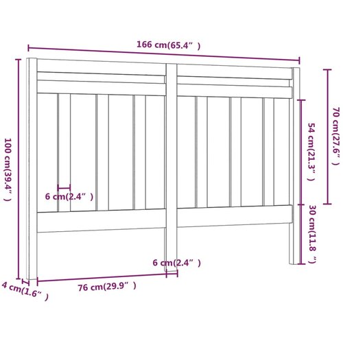  Uzglavlje za krevet sivo 166 x 4 x 100 cm od masivne borovine Slike