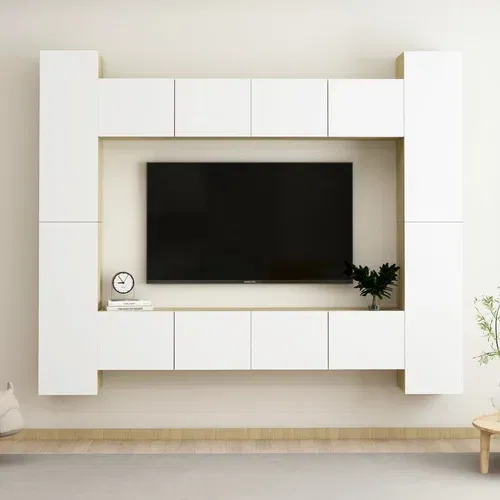 vidaXL Komplet TV omaric 8-delni bel in sonoma hrast iverna plošča