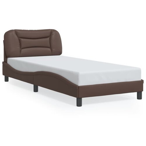 Maison Chic Posteljni okvir - Enojna postelja - Postelja za odrasle z vzglavjem rjav 90x200 cm umetno usnje-J9615, (21762099) Slike