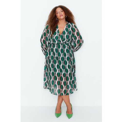 Trendyol Curve Green Ethnic Patterned Chiffon Woven Dress Slike