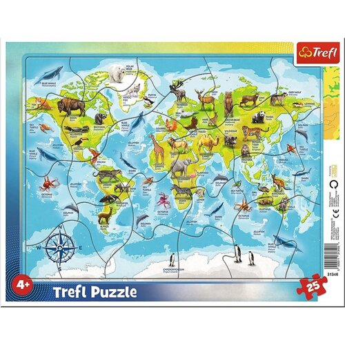 Trefl Karta svijeta sa životinjama puzzle sa okvirom 25kom - Cijene