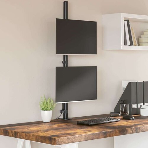  Dvostruki nosač za monitor crni čelični VESA 75/100 mm Slike