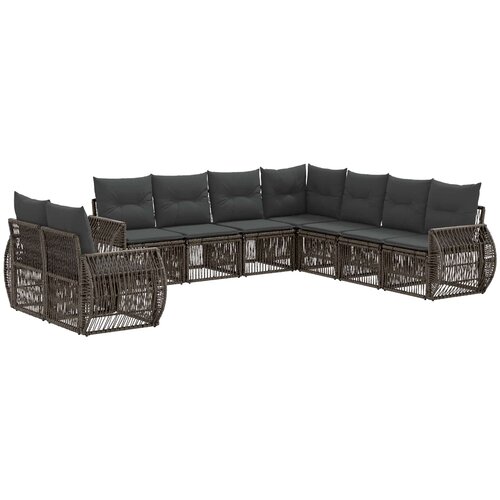 vidaXL Vrtna sedežna garnitura 9 pcs Siva in temno siva poli ratan, (5000270970) Cene