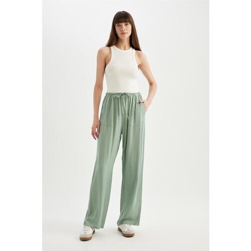 Defacto Wide Leg Pocket High Waist Wide Leg Crinkle Viscose Trousers Slike