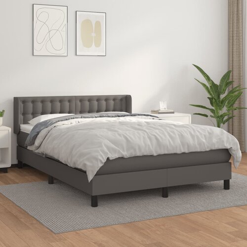 VidaXL Box spring postelja z vzmetnico siv 140x190 cm umetno usnje Slike