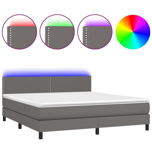 Maison Chic Box spring postelja - Vzmetna postelja z vzmetnico LED siva 180x200cm umetno usnje SL2972, (21906485) Cene