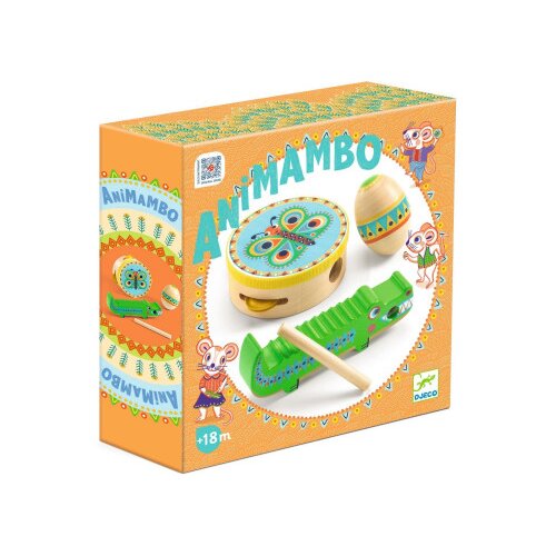 Djeco Animambo komplet tolkal &amp;ndash; tamburin, marakas, guiro Slike