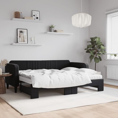 VidaXL Izvlečna dnevna postelja z vzmetnicami črna 80x200 cm žamet Slike