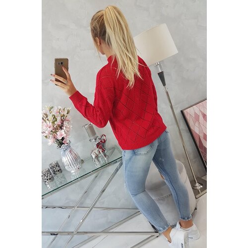 Kesi Sweater high neck with diamond pattern red Cene