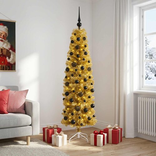  Umjetno usko božićno drvce s kuglicama 180 cm 300 LED lampica Slike