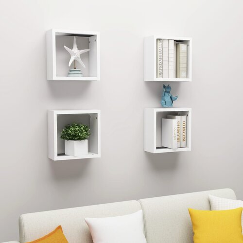 VidaXL Stenske police kockaste 4 kosi bele 30x15x30 cm Slike