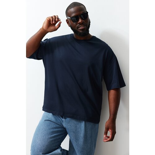 Trendyol Plus Size Navy Blue Men's Oversize Comfortable Basic 100% Cotton T-Shirt Slike