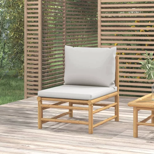 vidaXL Vrtni sredinski kavč s svetlo sivimi blazinami bambus