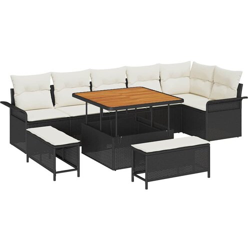  Sjedeća garnitura za vrt 9 kom. Crna poliratan 297,5 x 132,5 x 85 cm Slike
