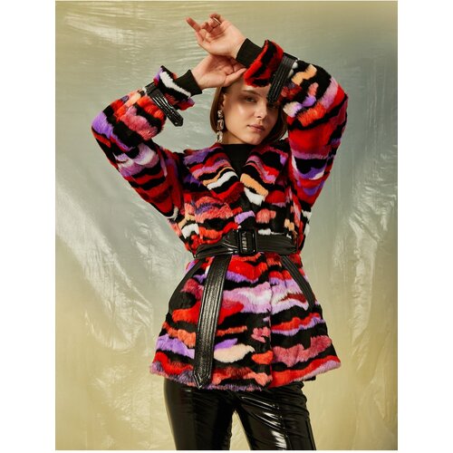 Koton Color Block Belted Short Plush Coat Slike