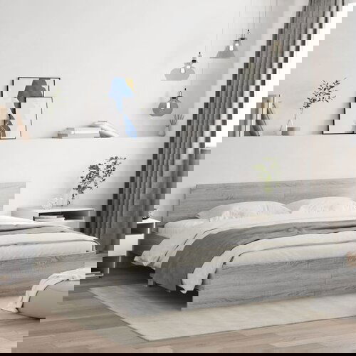 Furnova Posteljni okvir z vzglavjem in LED siva sonoma 200x200 cm, (21934262) Slike
