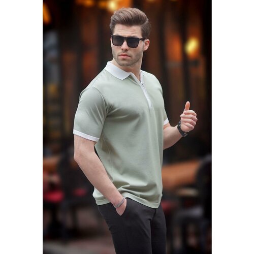 Madmext Green Zipper Detailed Polo Collar Men's T-Shirt 6880 Slike