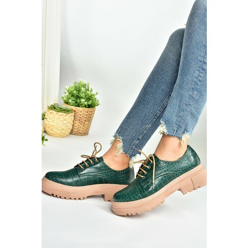 Fox Shoes Green Crocodile Print Thick Soled Oxford Shoes Cene