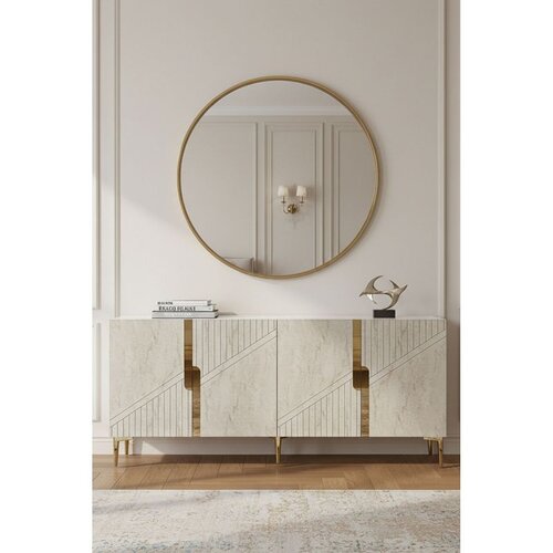 Hanah home komoda Evva 150, 125 cm, bela / travertin / zlatna Cene