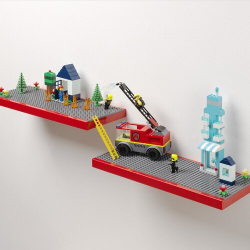 Lego polica sa podlogom za gradnju - crvena Slike