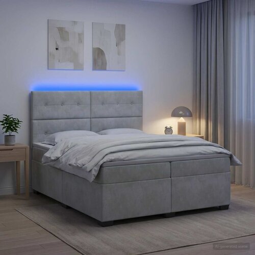  Boxspring krevet s madracem Svjetlosiva 200 x 200 cm Baršun - Svjetlosiva 200 x 200 cm Prošiveno gumbima Cene