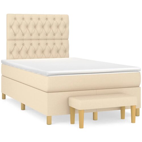 vidaXL Box spring postelja z vzmetnico krem 120x190 cm blago, (21111699) Cene