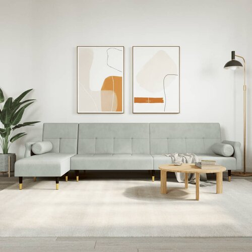 vidaXL Raztegljiv kavč L oblike svetlo siv 271x140x70 cm žamet Cene