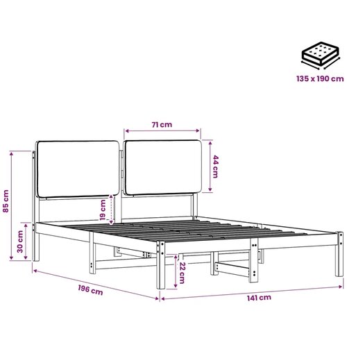  Krevetni okvir s tapiciranim uzglavljem Prirodna i svjetlosiva - Prirodna i svjetlosiva 135 x 190 cm Slike