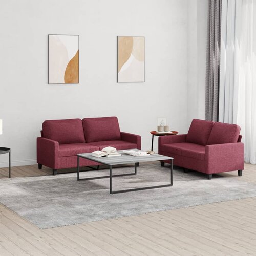  2-dijelni set sofa s jastucima crvena boja vina od tkanine Cene