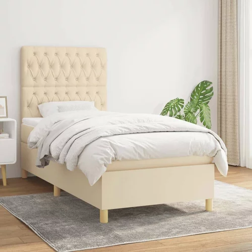  Box spring postelja z vzmetnico krem 90x200 cm blago, (20895628)