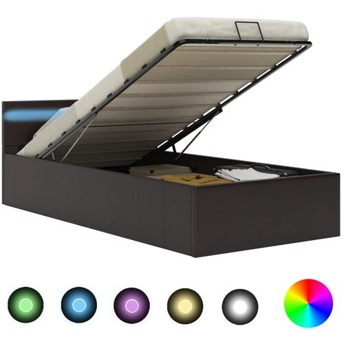 VidaXL Hidraulični okvir za krevet od umjetne kože LED sivi 90x200 cm Slike