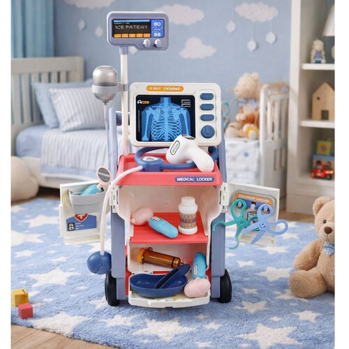  Mali doktorski set, medicinska kolica, rendgenska EKG svjetla, ružičasta, 16 kom. Slike