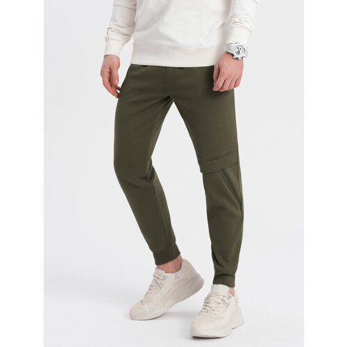 Ombre Men&amp;#039;s sweatpants with stitching and leg zipper - olive Slike
