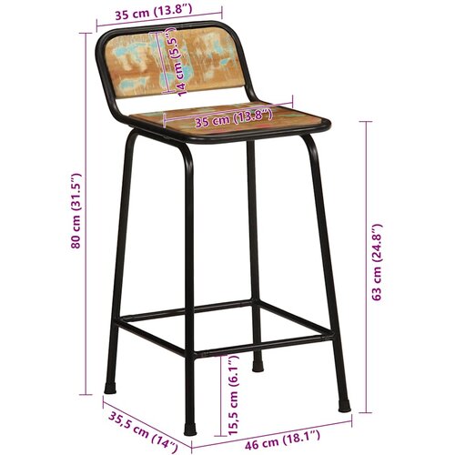  Barski stolci 4 kom 46x35,5x80 cm masivnog obnovljenog drva Slike